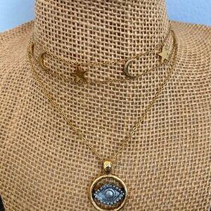 Mystical Gold Necklace with Eye Pendant- Dynamic duo
